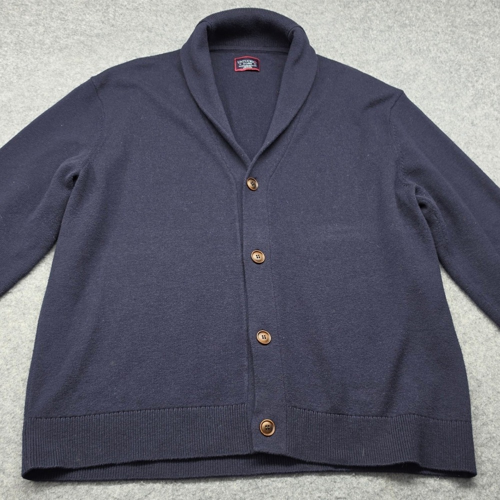 UNTUCKit Mens Navy Blue Merino Wool Cotton Blend Shawl Collar Cardigan XL